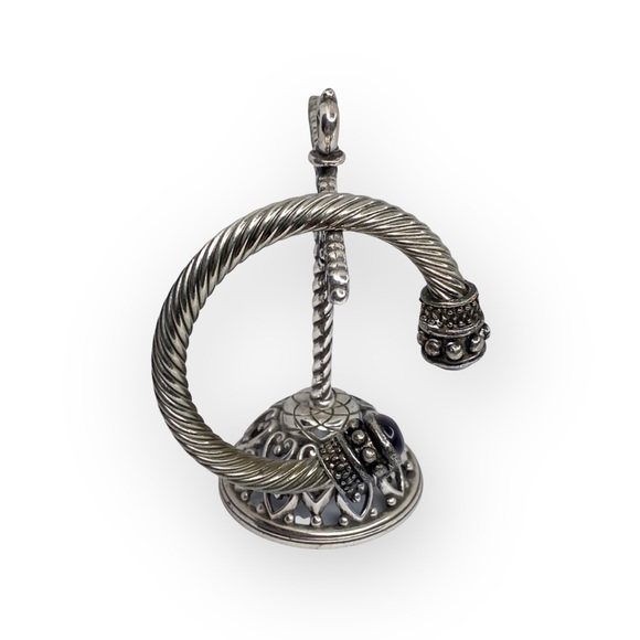 Vintage: Purple Cats Eye Cabochon Gems ❁ Twisted Silver Cable Bangle Bracelet ❁ - Picture 8 of 16